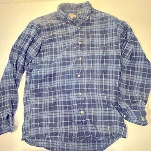 0032 Red Head Blue Plaid Casual Button Down flannel Shirt